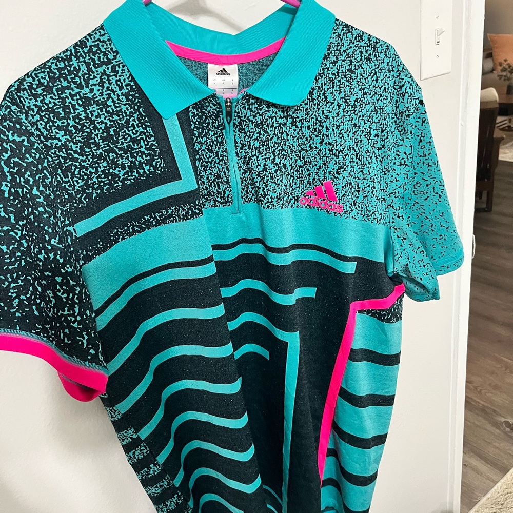 Adidas Teal and Pink Polo Shirt